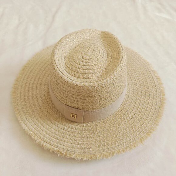 NWT Eric Javits Fringe Pinch Straw Fedora Hat Packable Women’s - Picture 6 of 8